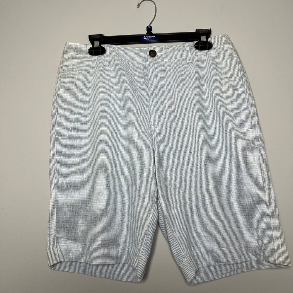 J.Crew Factory Mens Blue White Striped Linen Cotton Chino Shorts Size 32 Preppy